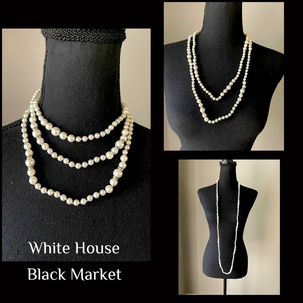 White House Black Market Faux Pearl Necklace with Rhinestones accent